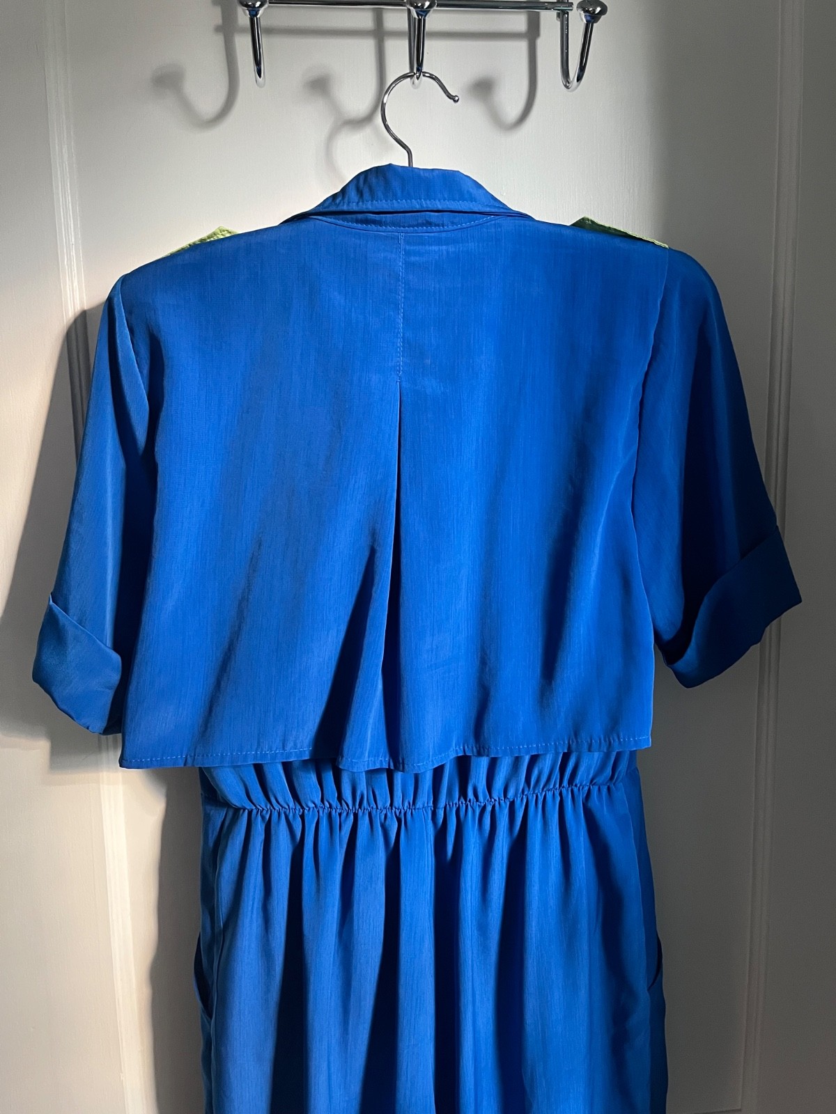 Vintage 80s Stuart Alan Petit Bright Blue Utility Jumpsuit Lime Green Accents