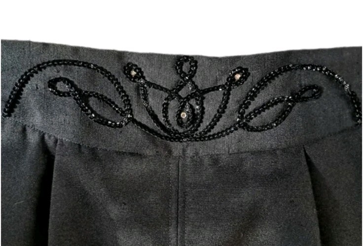 Vintage 80s Glam East End Avenue Black Sequin Rhinestone Midi Pencil Skirt 7/8