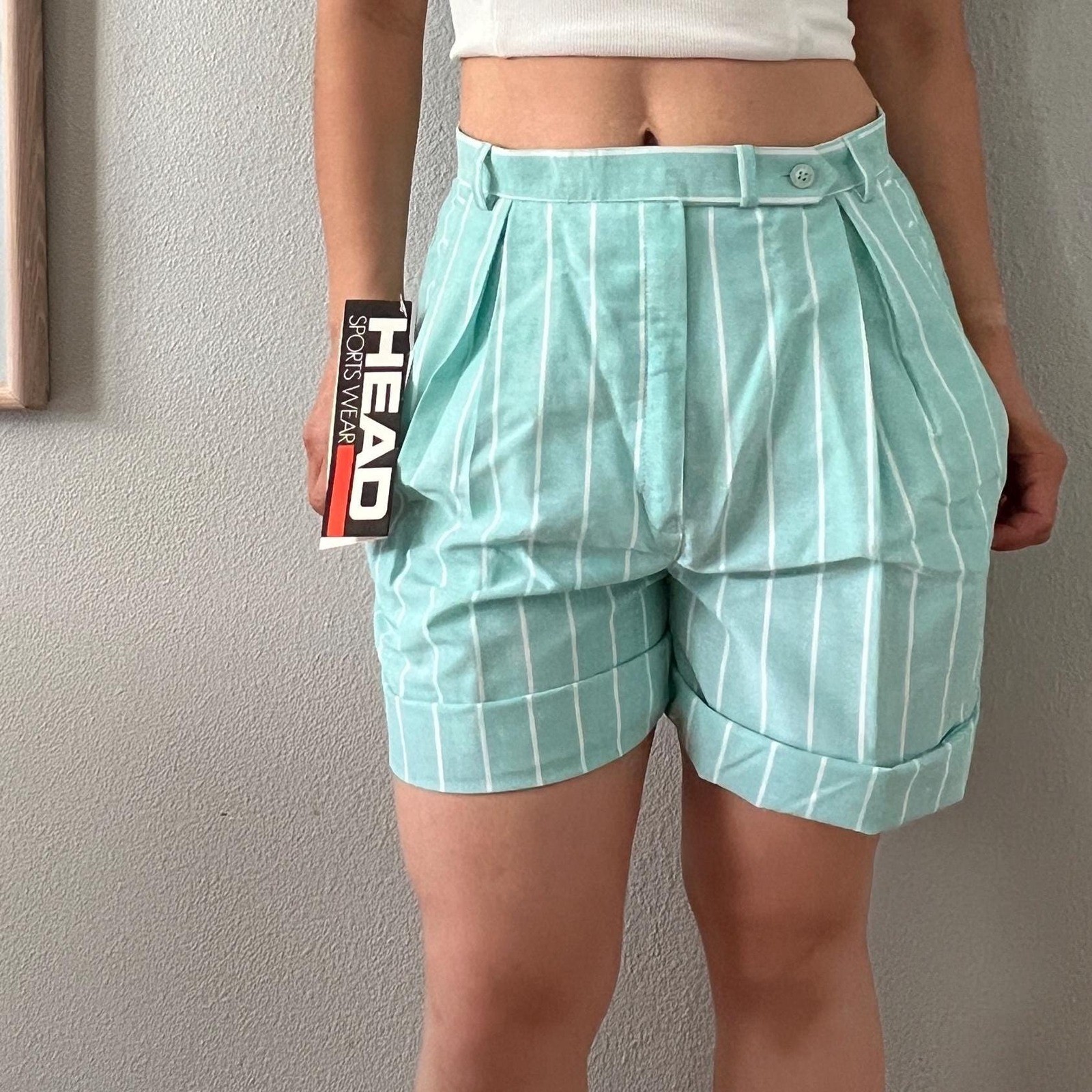 Vintage green and white pastel striped bermuda shorts 10 DEADSTOCK