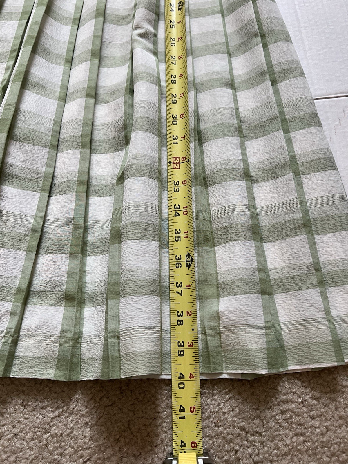Vintage 1940-50’s Green Gingham Check Dress Zip Pleated No Sleeves XS Homemade