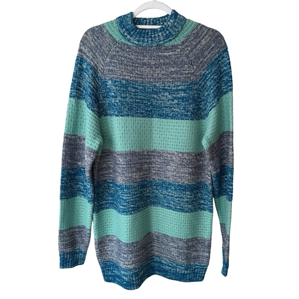 Reclaimed Vintage Teal and Gray Knit Sweater Size XS Vintage 90s Retro Cozy