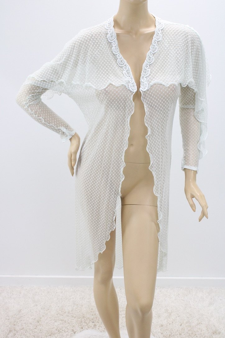 Vintage All Lace Peignoir robe Caplet Sleeves Open Front Cardigan Style M