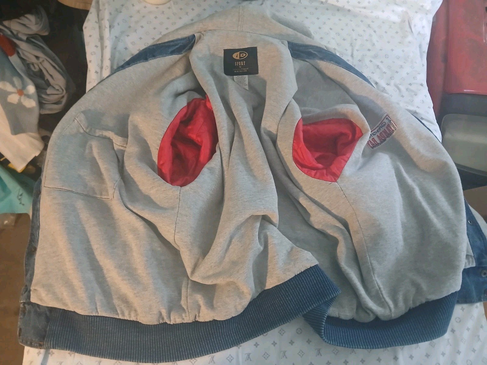 Vintage 1990s International Denim colour block jean jacket, size XL Tampa Bay