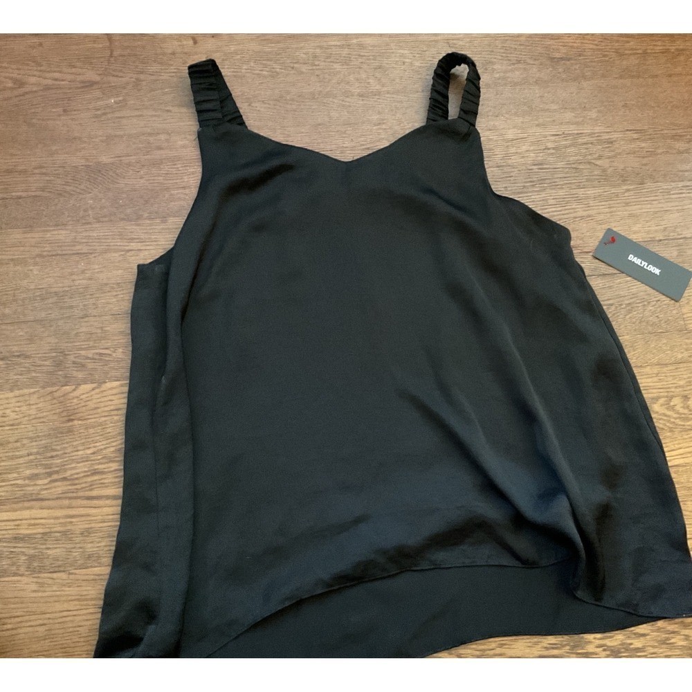 Cotton Bleu Dailylook Black Ruched Strap V-Neck Camisole Tank Top XL NWT