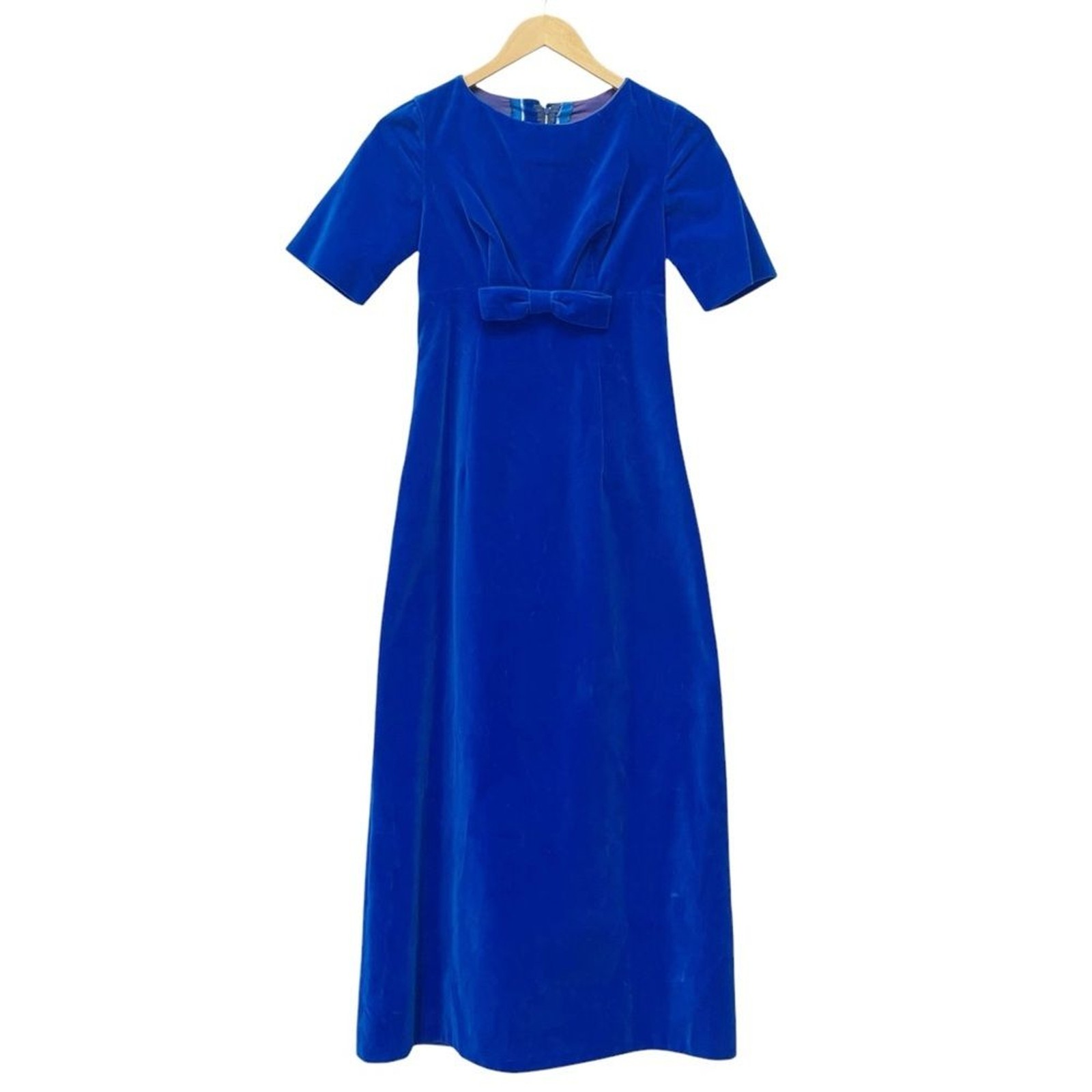 Vintage 1960s Handmade Royal Blue Velvet Dress Modern Size 0 Long Evening Gown