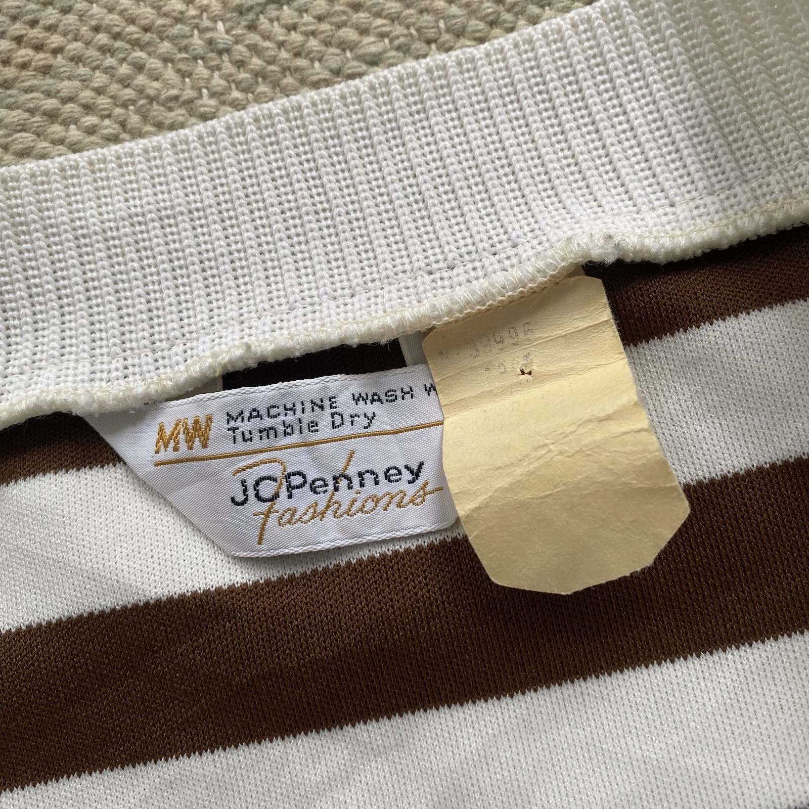 70s Stripe Polyester Knit Top JCPenney Vintage Brown White Medium
