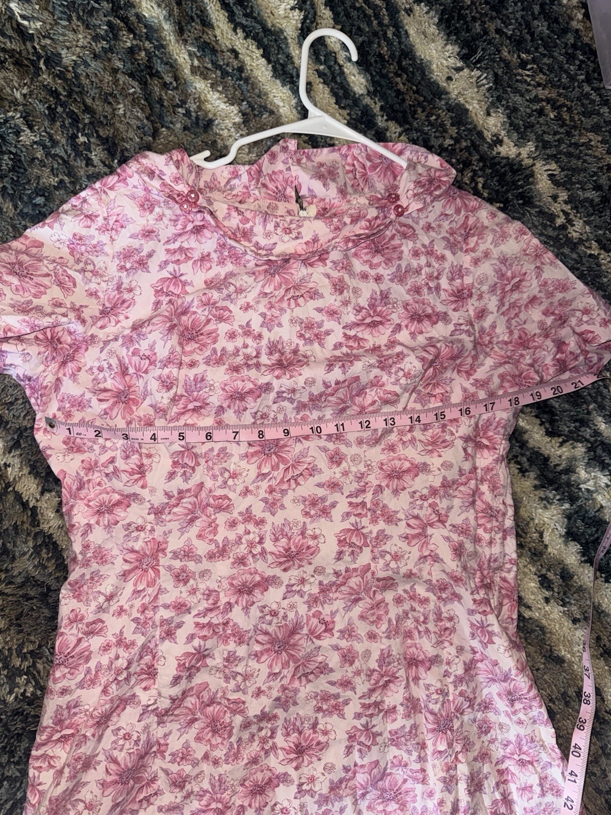 1960s Handmade Pink Flower Shift Day Dress Women’s Large Vintage Retro