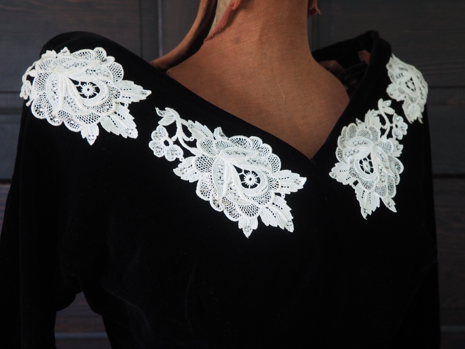VTG 30s 40s Black Velvet Rhinestone Glam Pinup Party Cocktail Formal Dress Sz M