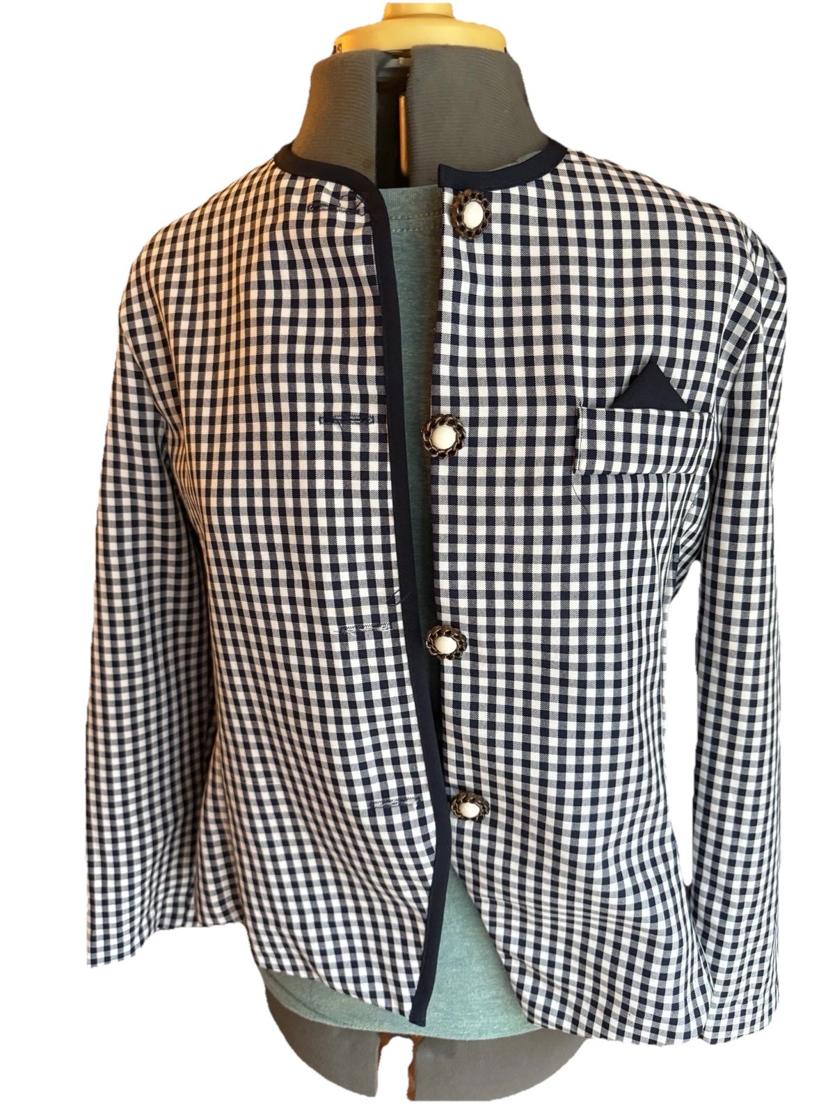 Vintage 1980’s Reina Navy Gingham Jacket Blazer Women’s 12P Petite