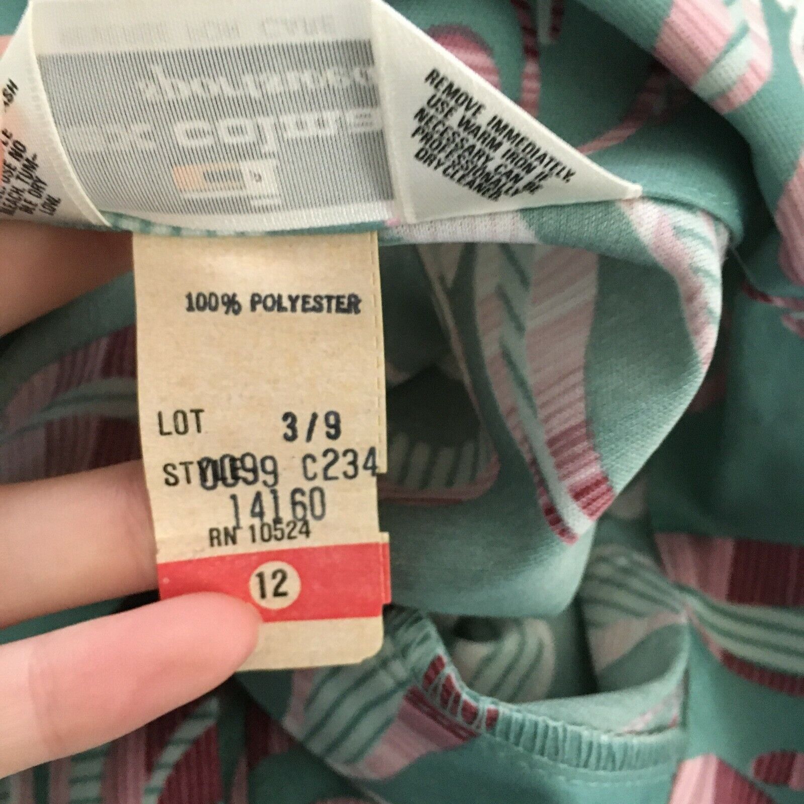 Alex Colman Shirt Womens Sz 12 VTG 1960s Green Swirl 1/2 Button Long Sleeve