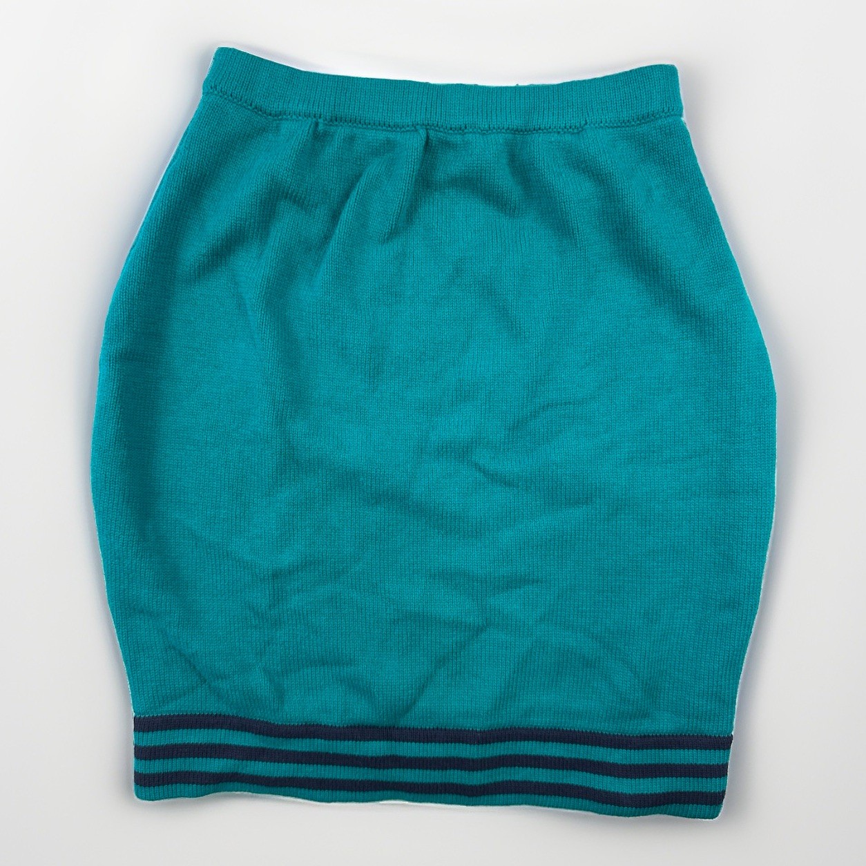 Vintage Casual Corner Teal Knit Pencil Skirt Sz S 100% Cotton NWOT Striped Hem