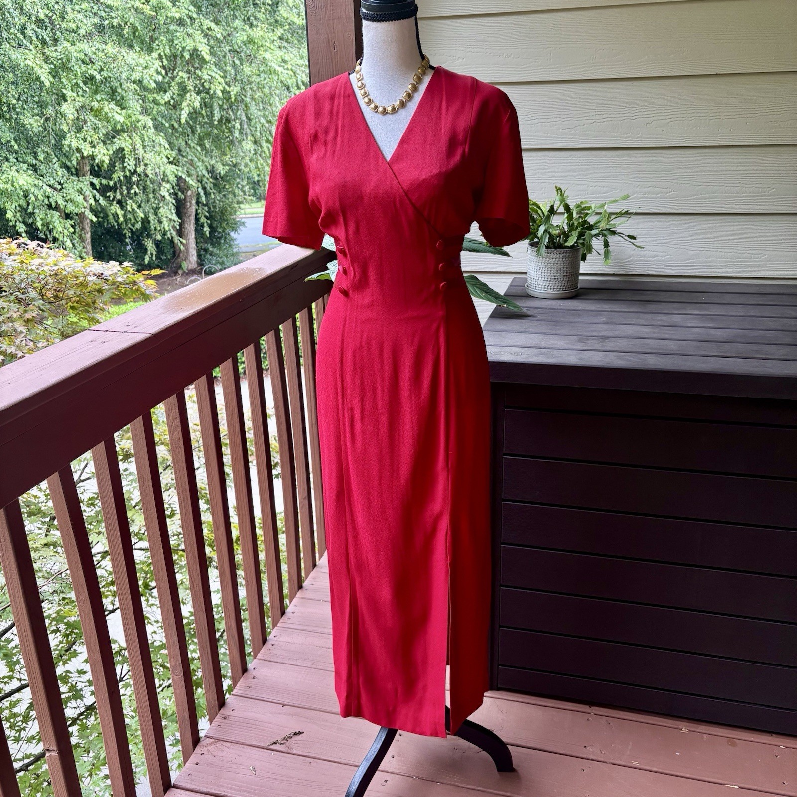 Vintage 80s John Roberts Red FittedSheath Dress | Holiday Maxi Size 6