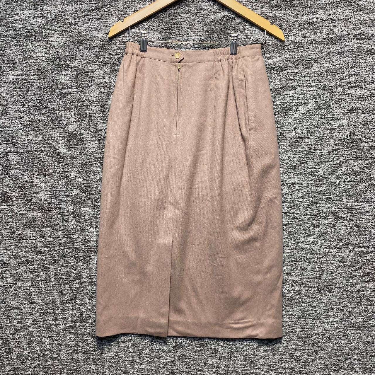 Barclay Square Pencil Skirt Women 9/10 Taupe Wool Blend Pleated Vintage 90s