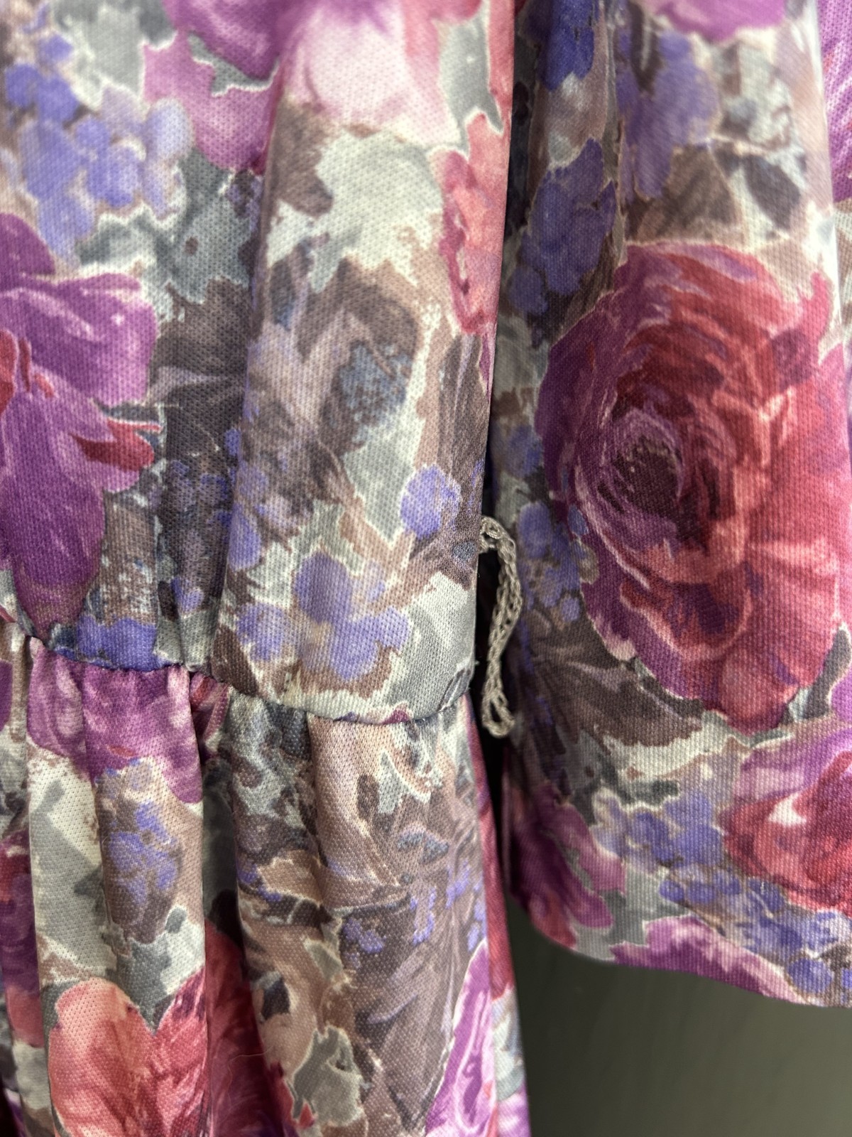 Vintage Tabby of California Floral Midi Dress Purple Pink Fitted Waist USA XS S