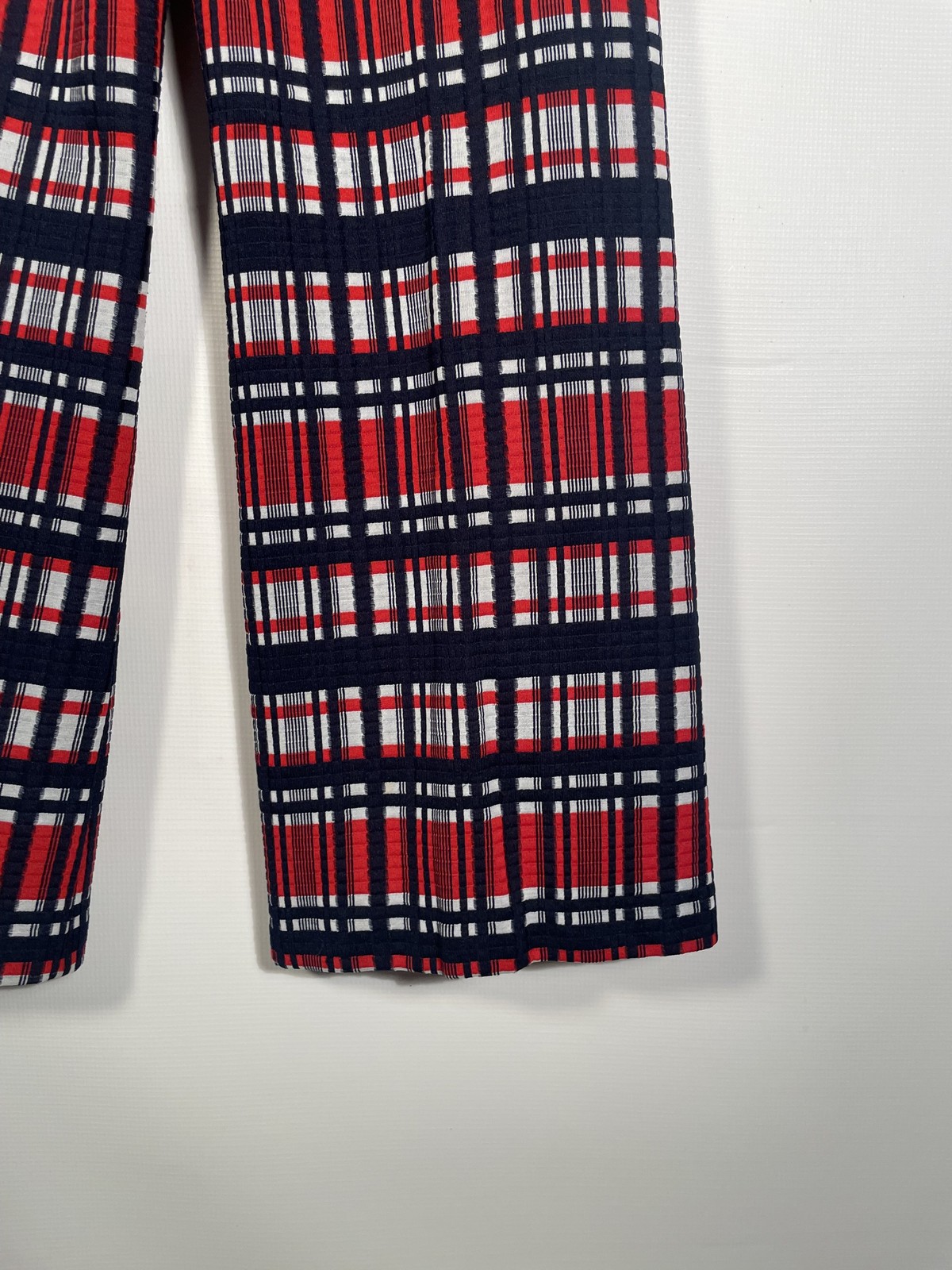Vintage 1970s Textured Plaid Red White And Blue Flare Leg Pants Size 28×29