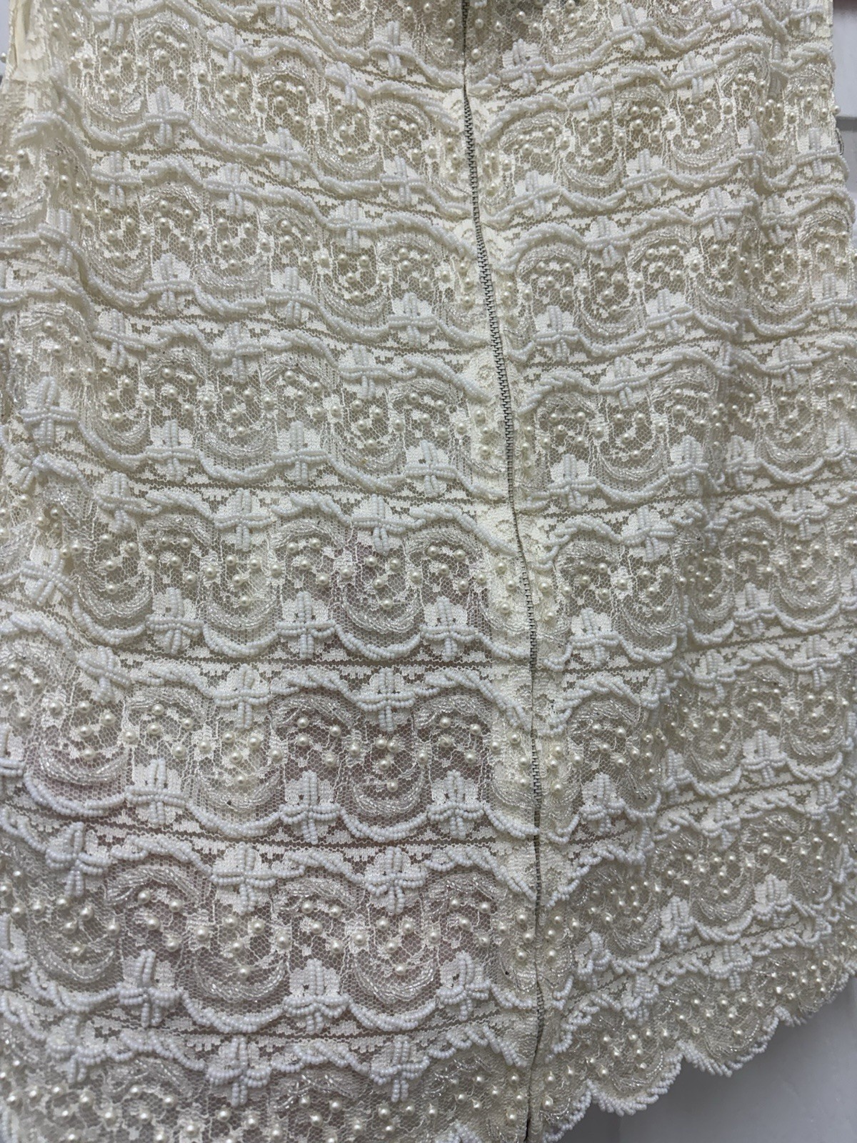 Vintage 1960s Regalia Imports Beaded Silk Lace Top Sleeveless Shell Cream S