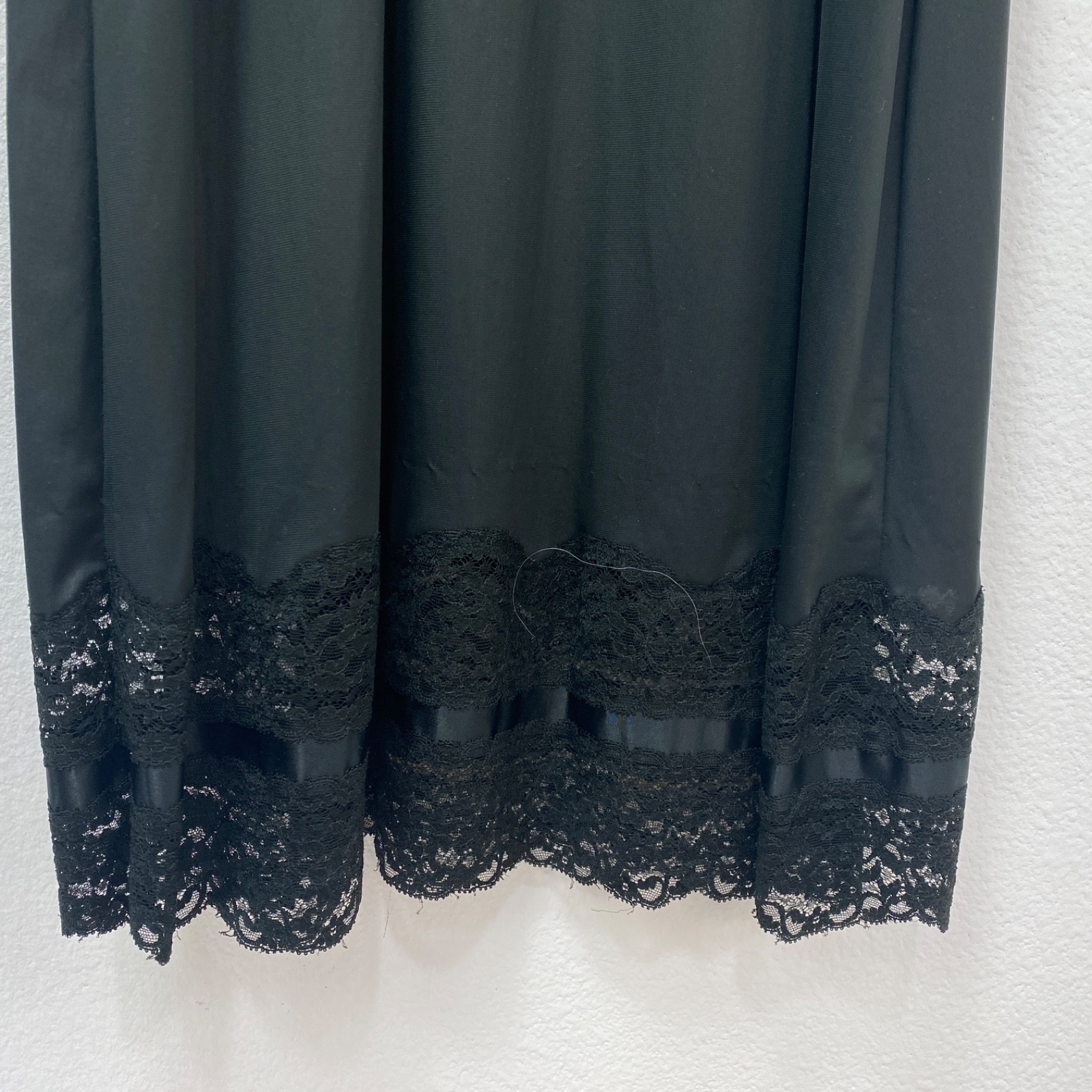 Vintage Charmode Black Full Nylon Tricot Baby Doll Slip Size 32 Lace Below Knee