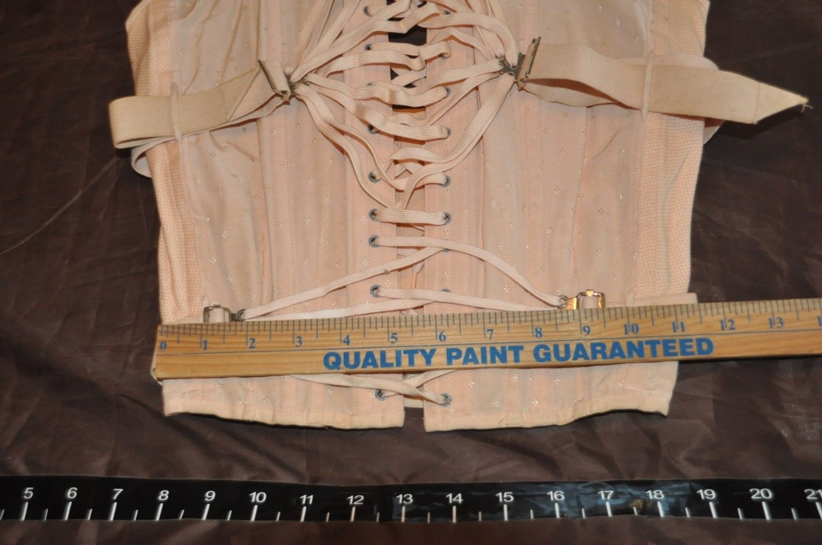 Vtg 20’s Camp Peach Pink High Line Double Fan Lace Up Corset Girdle