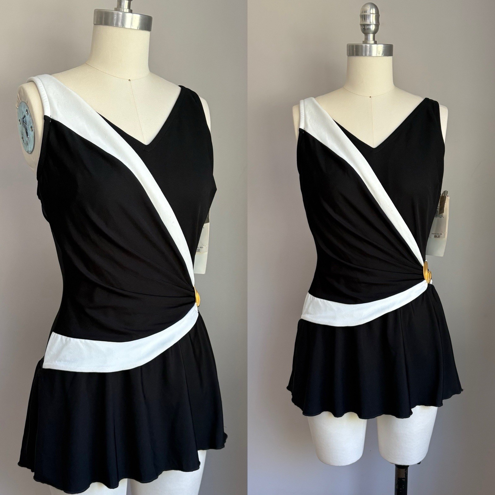 Vintage 1990’s NOS Deadstock Roxanne Black & White One Piece Swimsuit Size 34 D