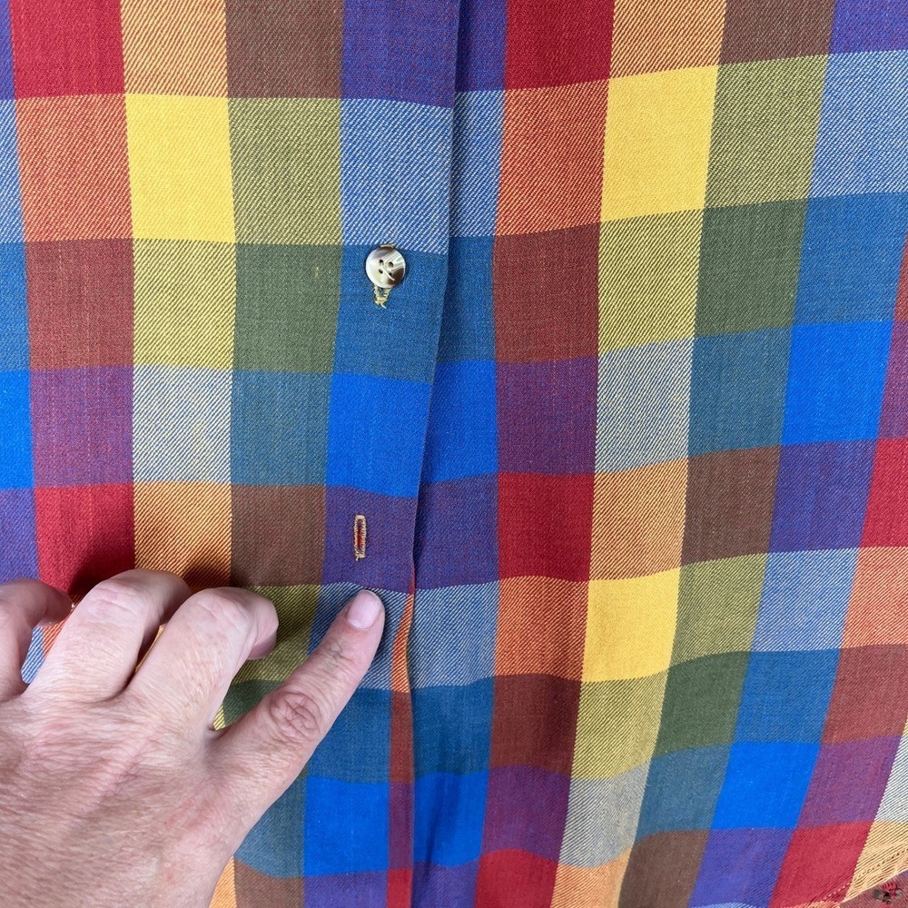 Theo Shirt Women M Vintage 90s Made In Korea Oversized Plaid Chest Pockets Woven