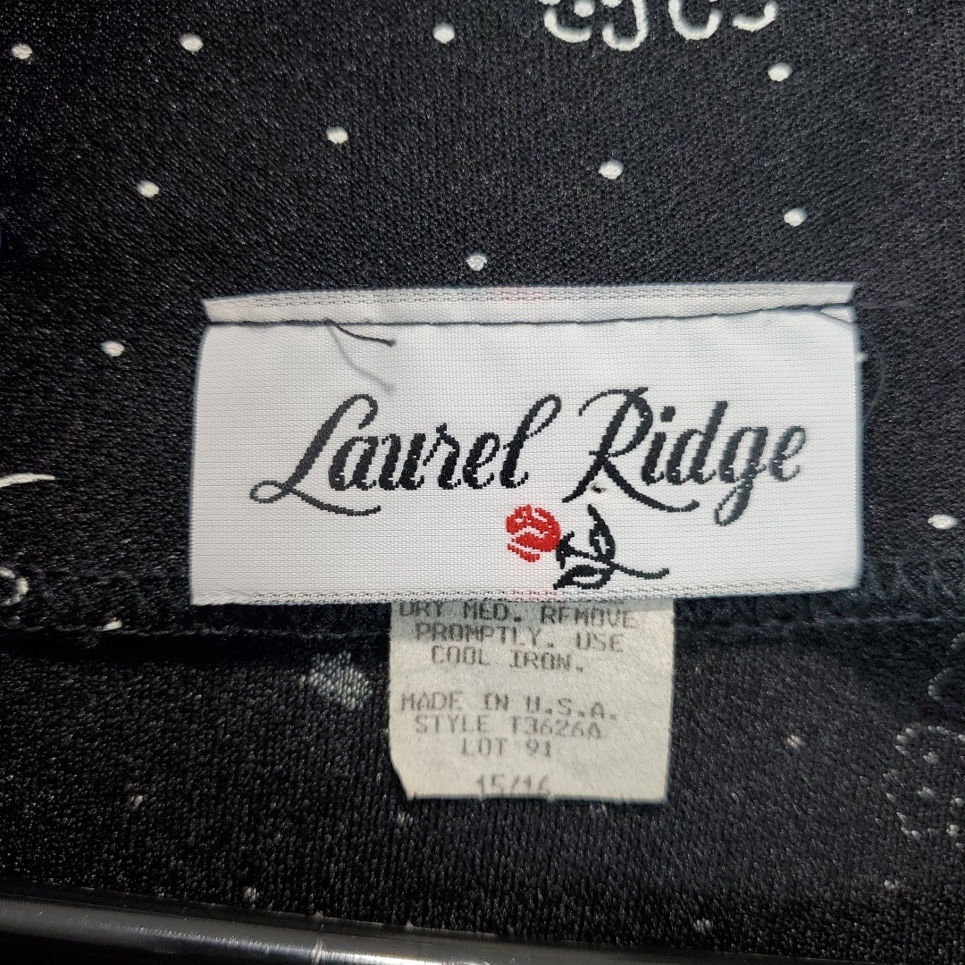 Vtg 70s Laurel Ridge Black Floral Midi Dress Smocked Overlay Top A Line Sz 15/16