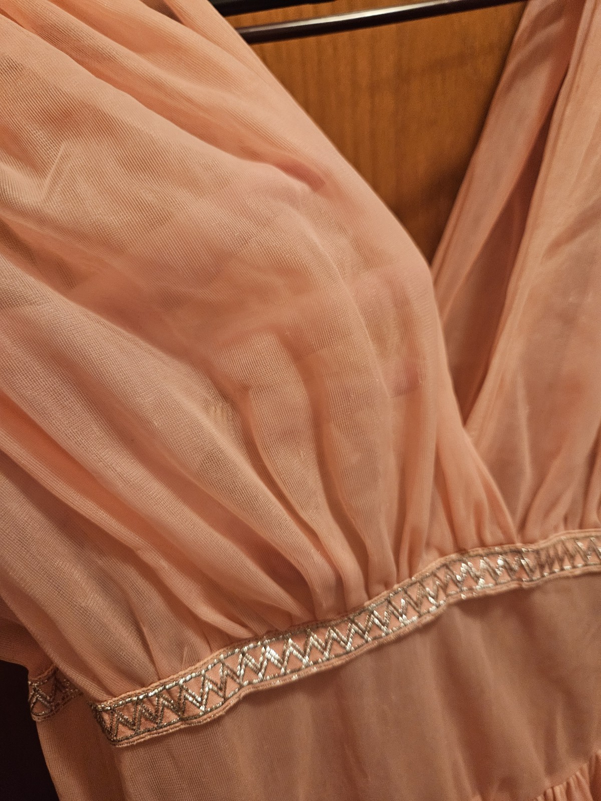 Vintage peach blush pink chiffon nightgown goddess aesthetic empire waistband M