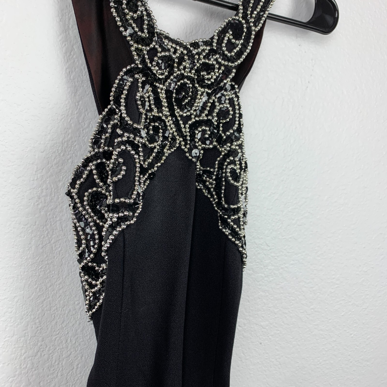 Vintage 90s Blondie & Me Black Bling Side Slit Long Formal Prom Dress 3/4
