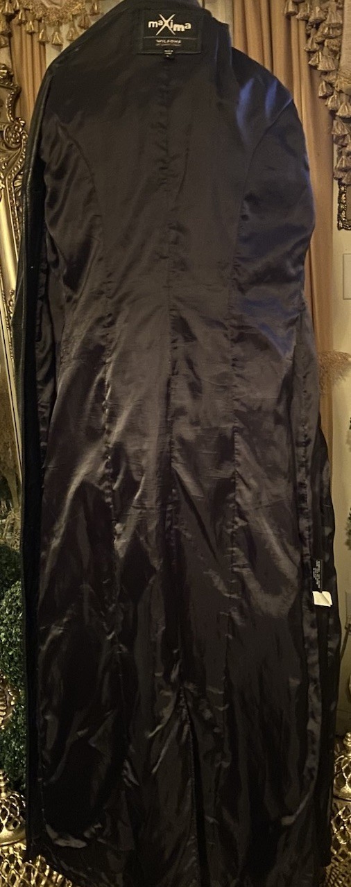 Vtg Wilson’s Leather Maxima Women’s L Black Matrix Long Leather Coat 59” Long 👀