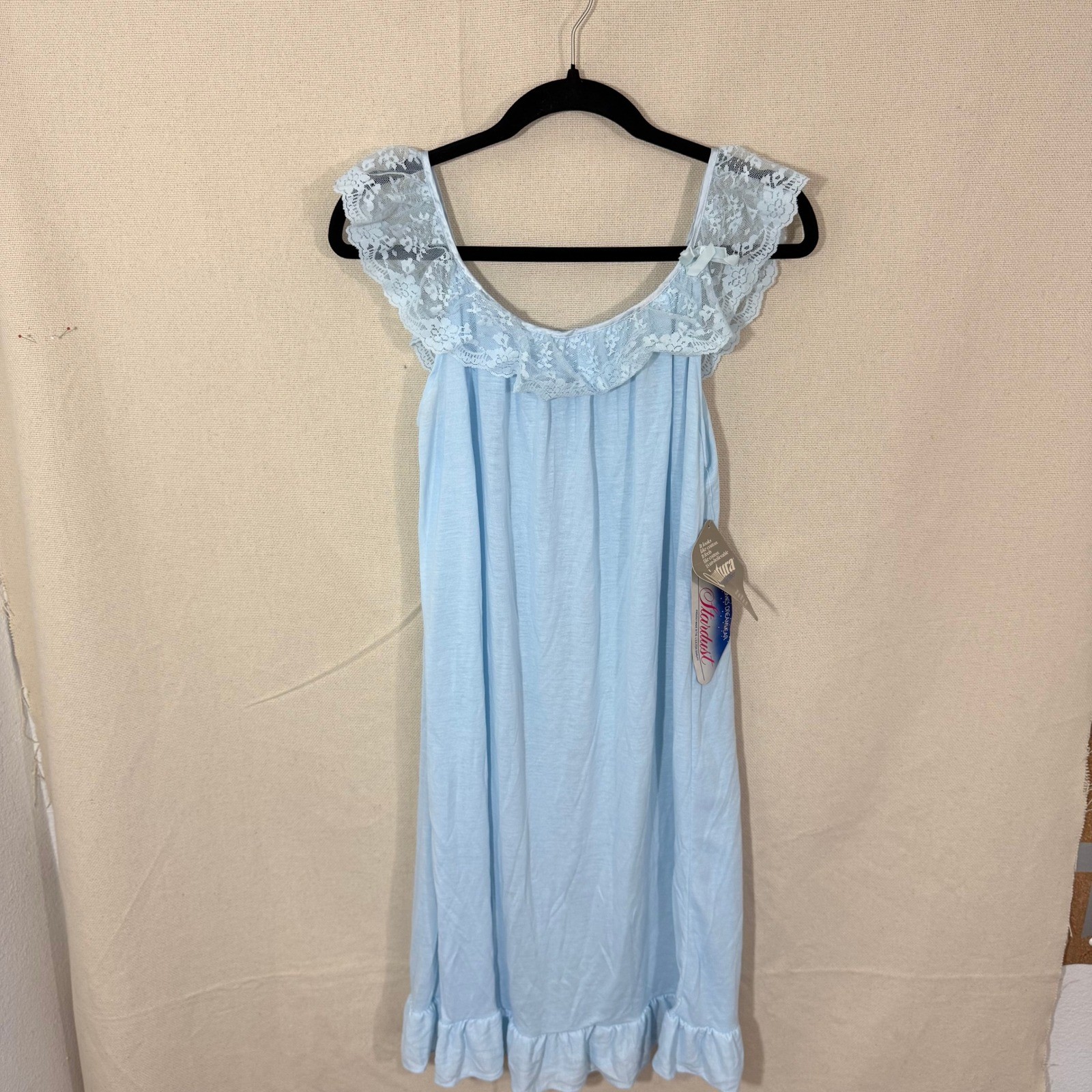 Stardust Vintage Nightgown L Baby Blue Lace Ruffle Quintura Sleepwear NWT