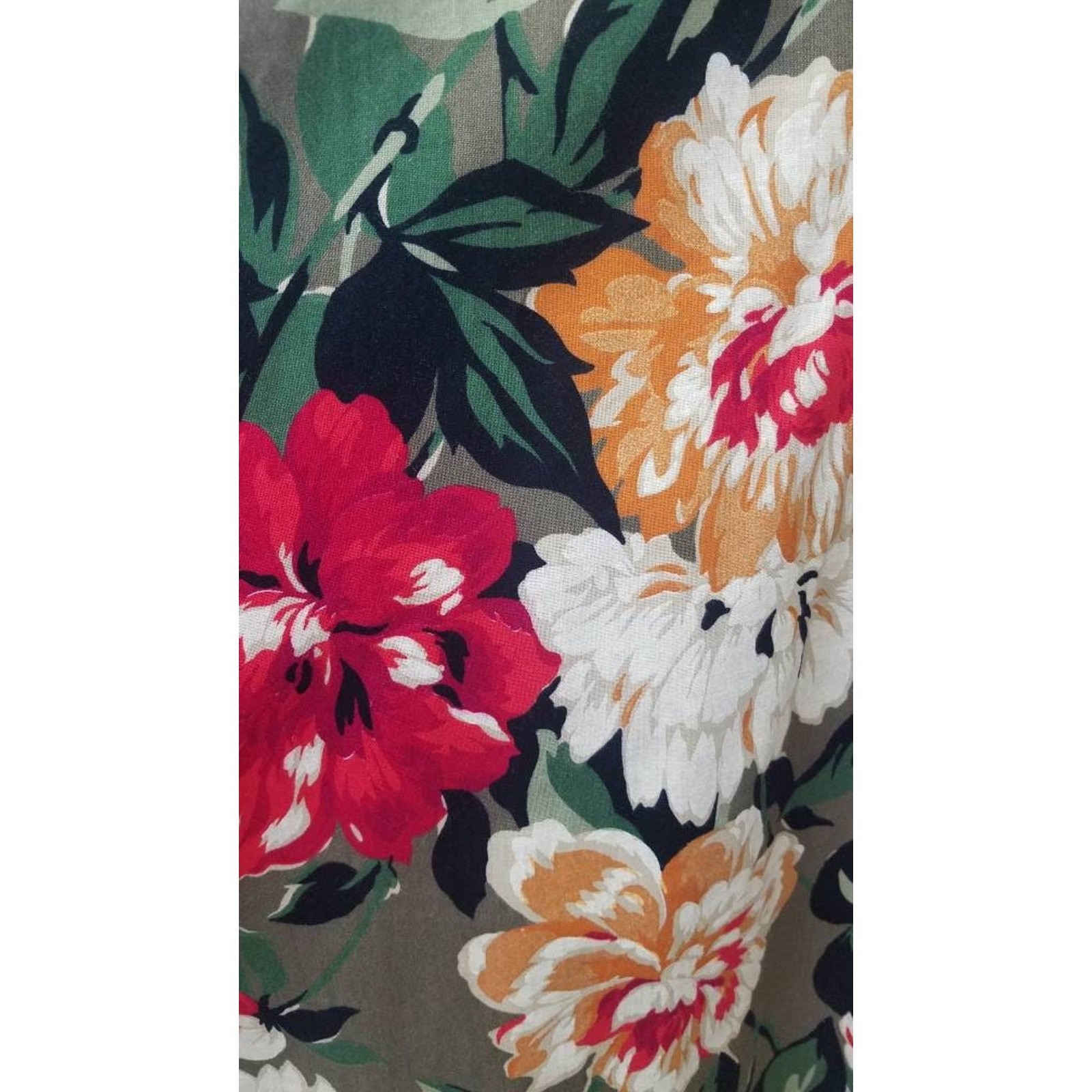 Vtg 80s Polished Cotton Off The Shoulder Floral Novelty Print Dress Crinoline SM