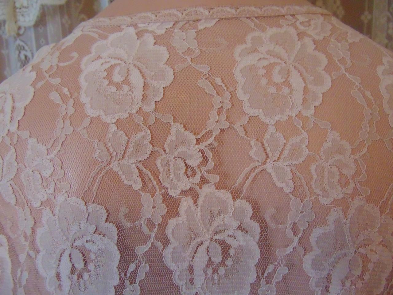 VTG Glydons Peignoir Set Chantilly Lace Bell Sleeve Robe Nylon Gown 36B