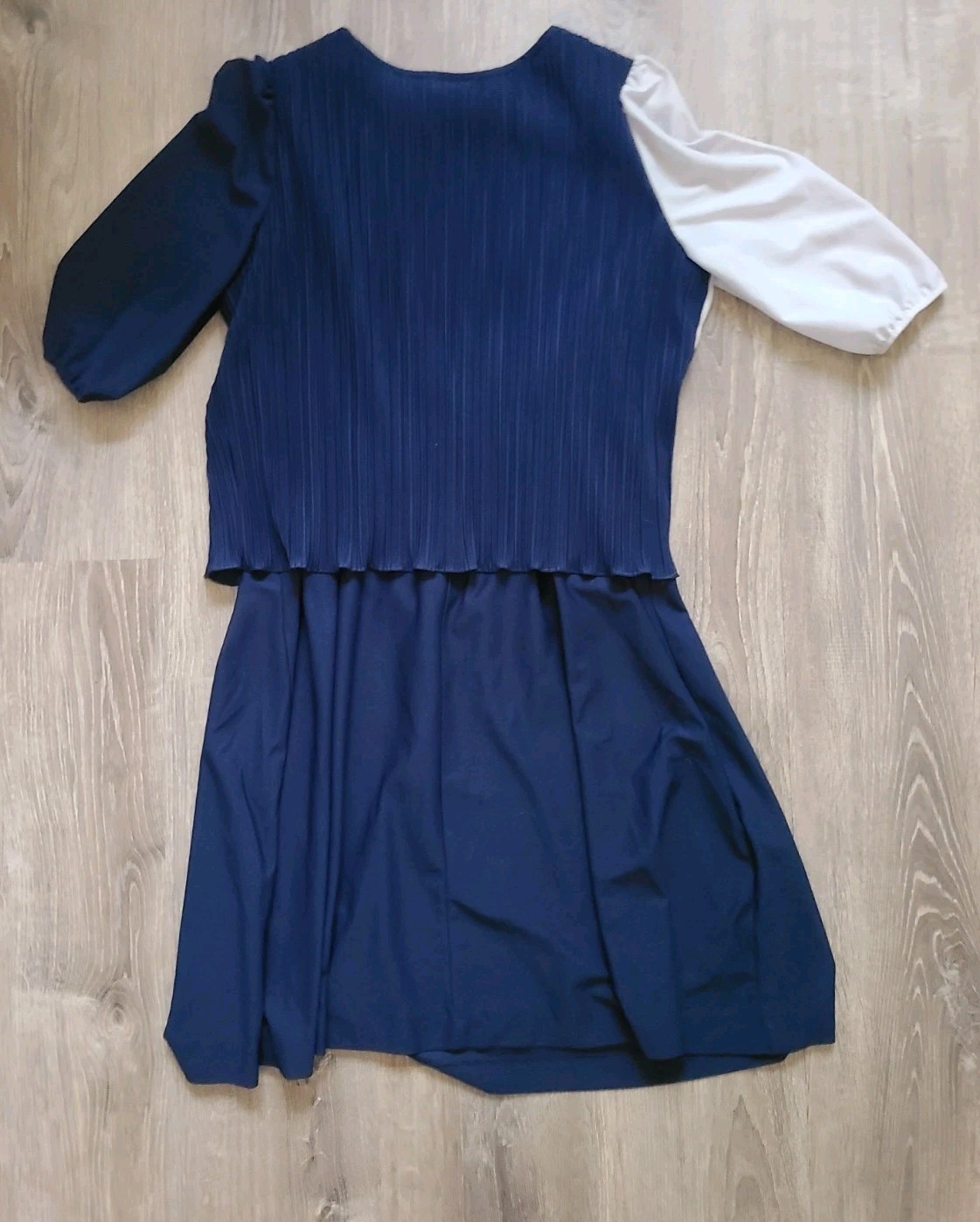 Vintage 70s Sandi Dee Womens 16 Dress Colorblock Pleated Half Puff Sleeve Retro