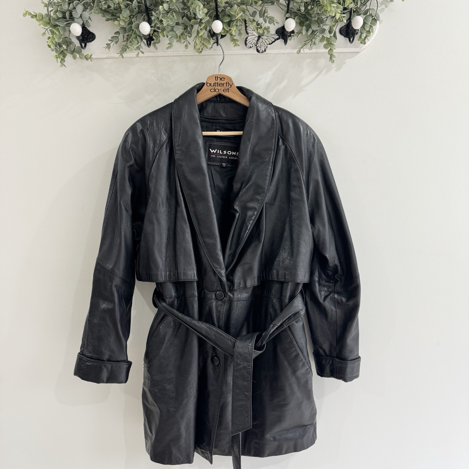 Vintage Wilson’s Leather 80s Belted Coat Black Grunge Goth Gorpcore BS medium