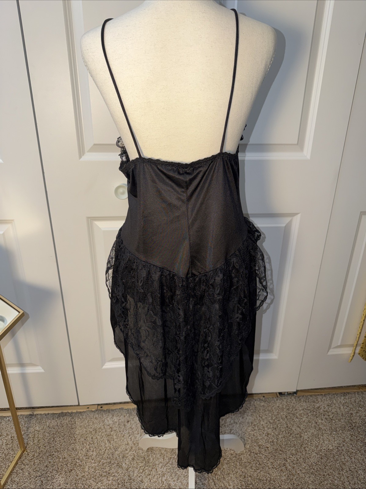 Vintage Usa Stroke Of Midnight Lace Slip Dress Hi Lo Size Medium Whimsy Goth