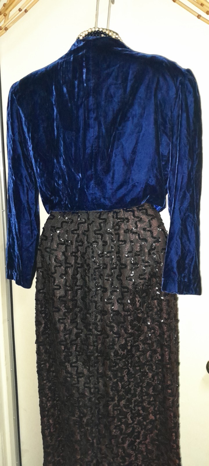 Vtg 30s 40s Style 80s 90s Deco Blue Crushed Mini Velvet Cropped Bolero Jacket M