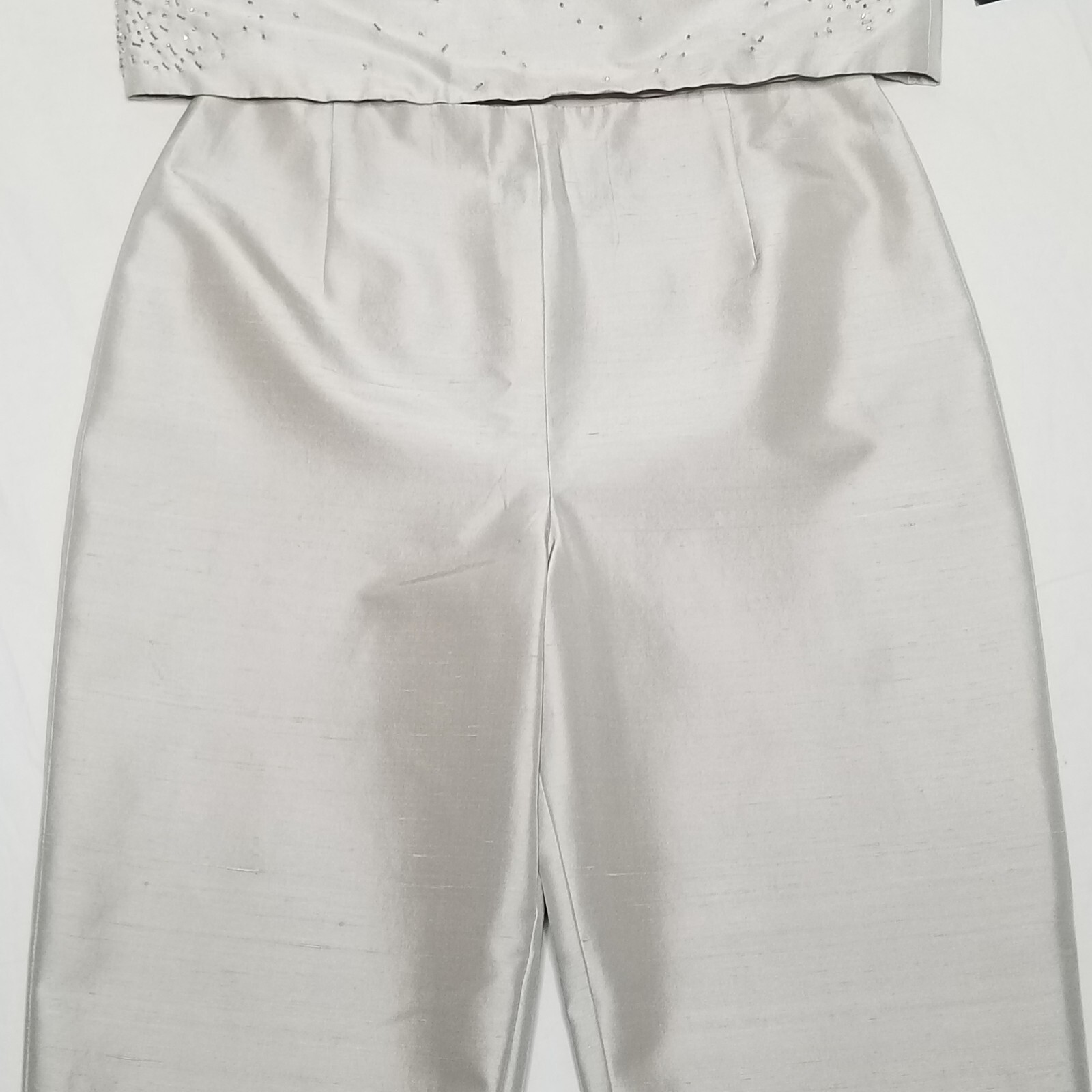 Vtg David Meister Silk Beaded Crop Top High Waist Pants Formal Sz 8 Taupe NWT