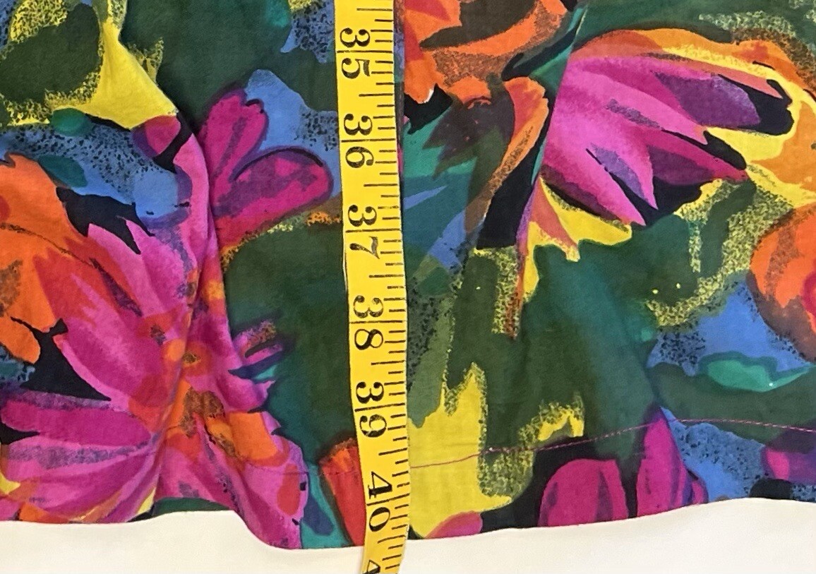 Vintage Sita Nepal Long Dress 100% Cotton Sz Large L Bright Floral Pockets VGUC