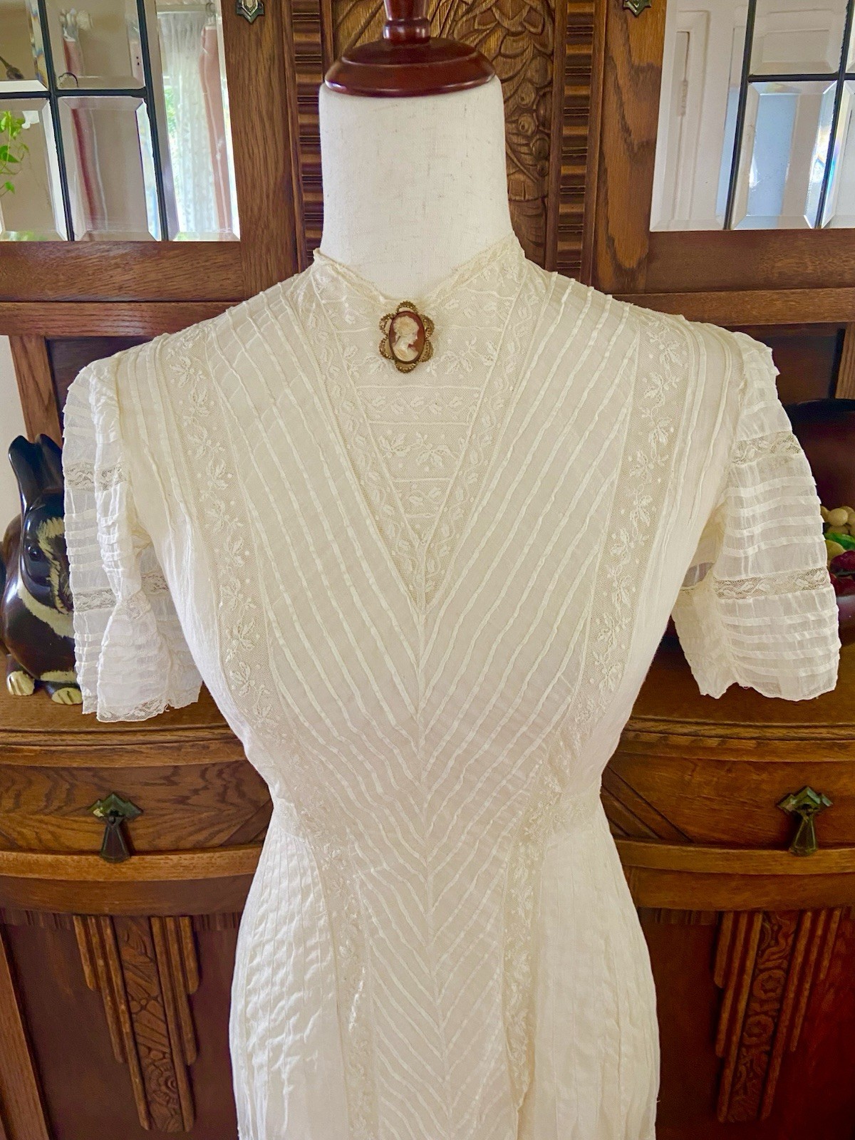 1907 Antique Embroidered Edwardian Era White Muslin Lace Dress “Hazel Slifir” 13