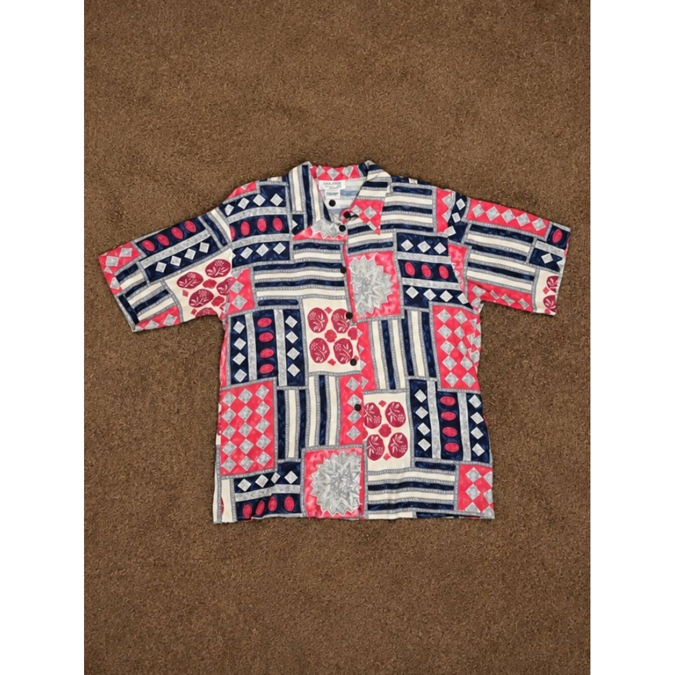 Della Spiga Tall Girl Vintage Geometric Patchwork Shoulder Pad Blouse 16