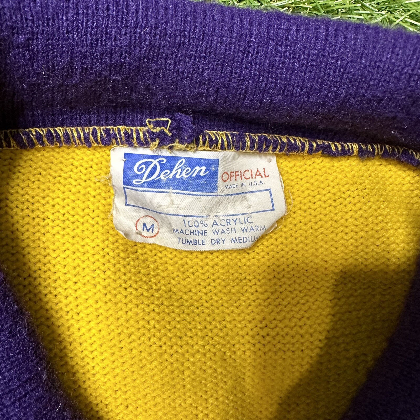 Vtg Dehen Varsity Wildcats “Joni”Cheerleader Acrylic Purple Yellow Retro Patches