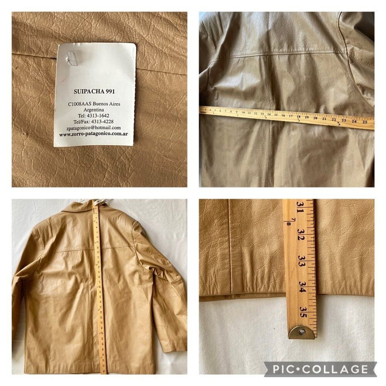 Vintage Womens Camel Beige Genuine Leather Jacket Size XXL 2X 90s Argentina NWT