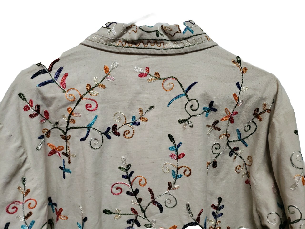 Units Woman Jacket Size L Beige Brown Green Pink Blue Embroidery Vintage 3/4 Sle