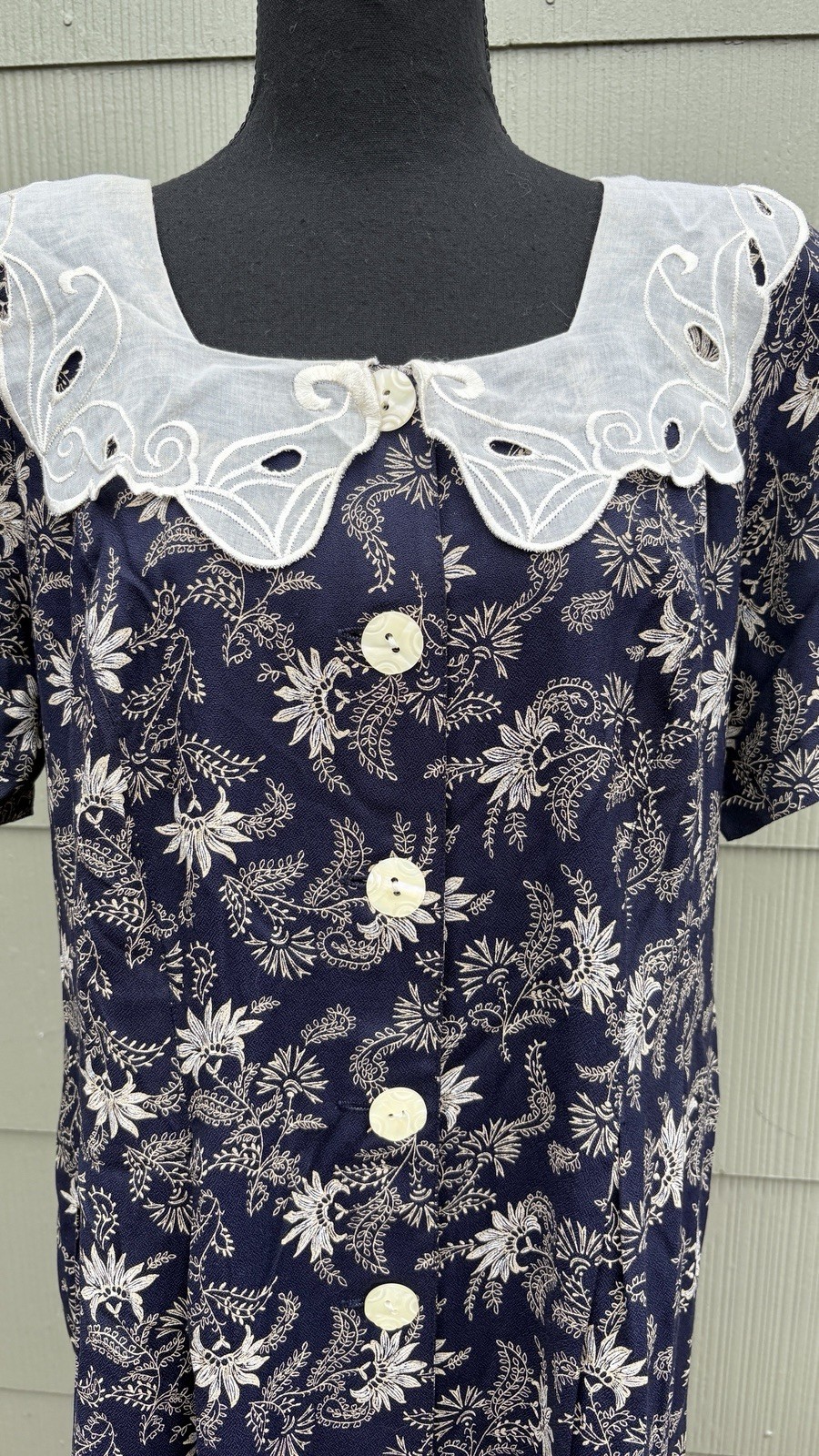 vtg Karon Crosby 80s Western Prairie Floral Lace Bib Button Down Peasant Dress