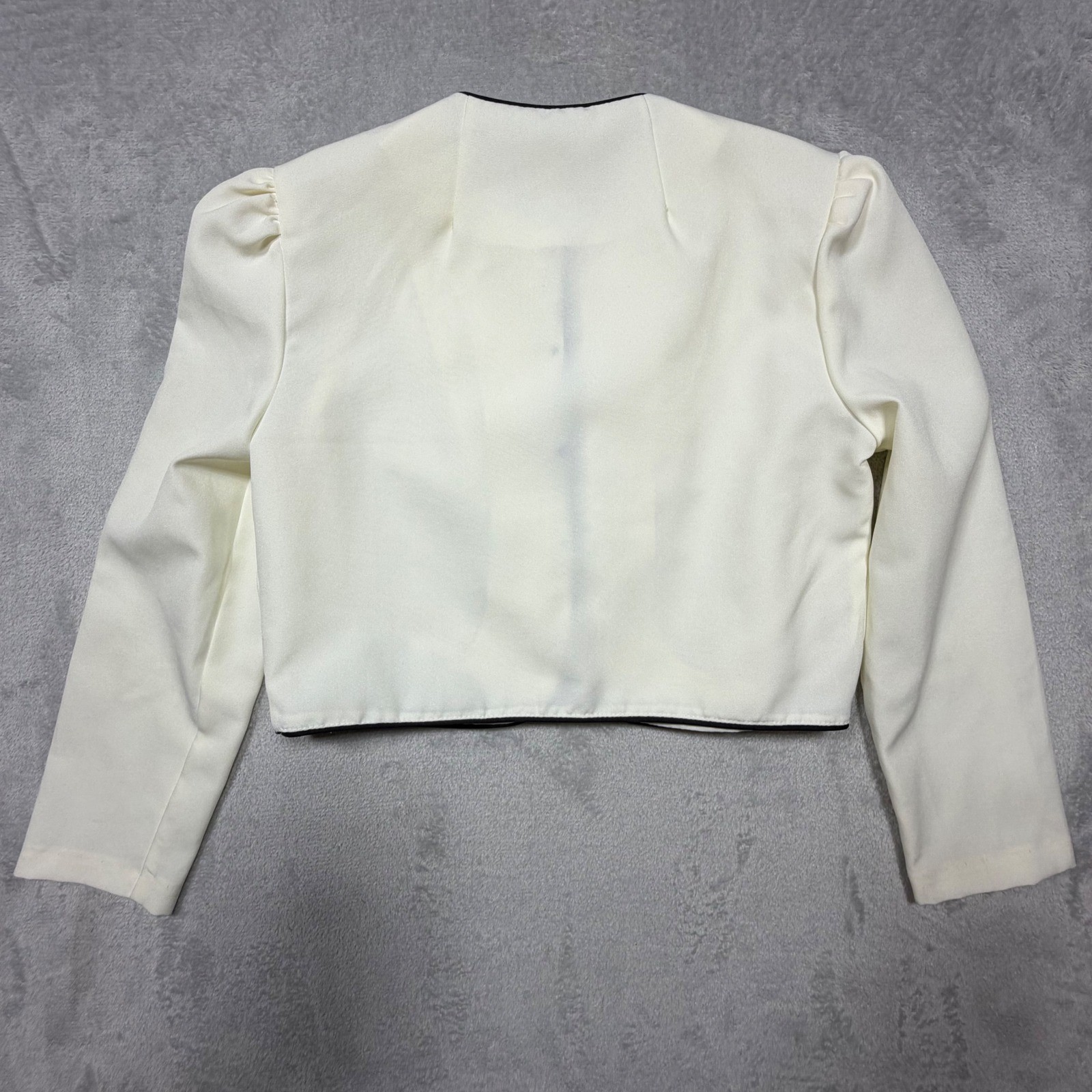 Vintage 80s White Polyester Cropped Bolero Jacket Contrast Piping Size S 10