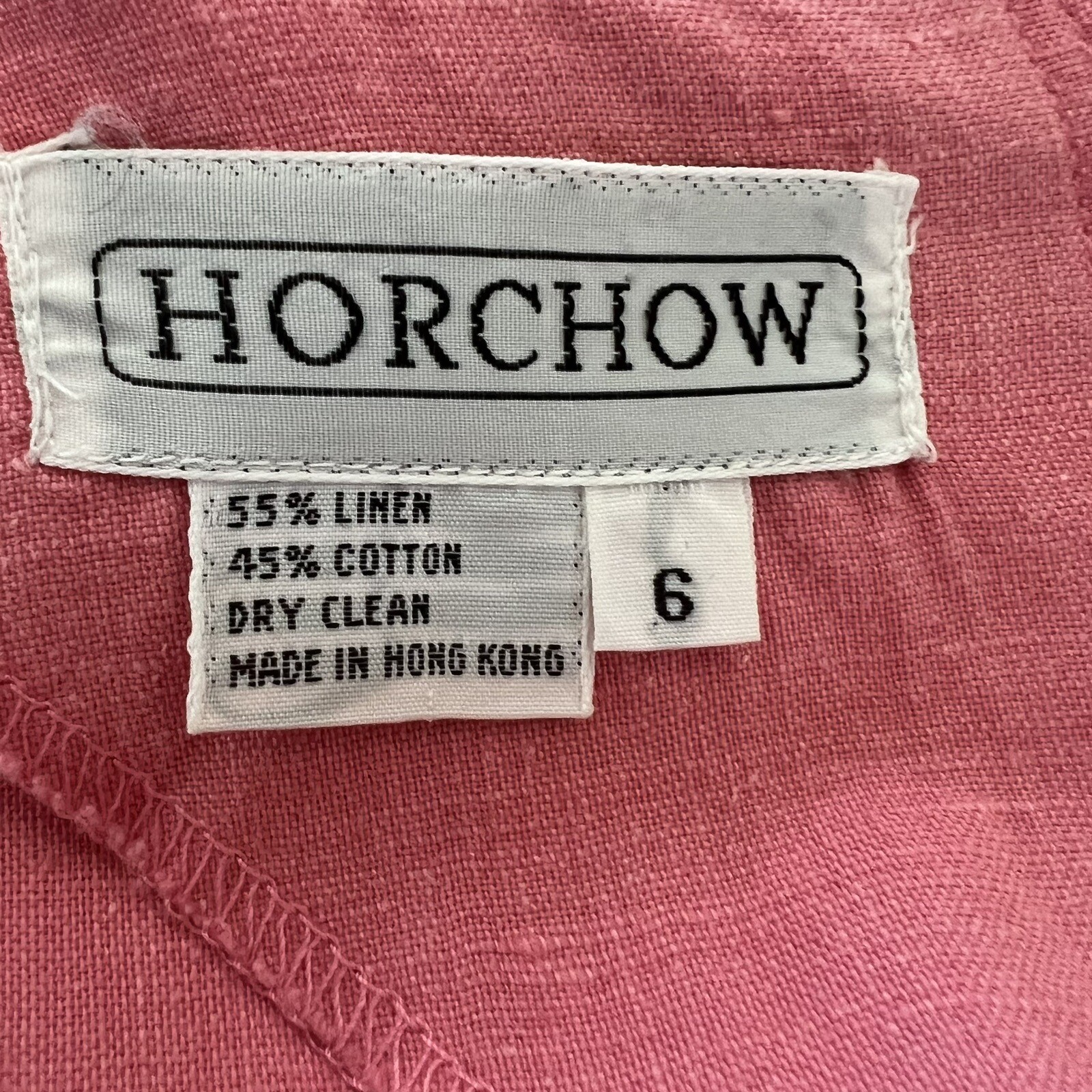 Vintage Horchow Womens Pink Linen Blend Pleated Dress Pockets Size 6