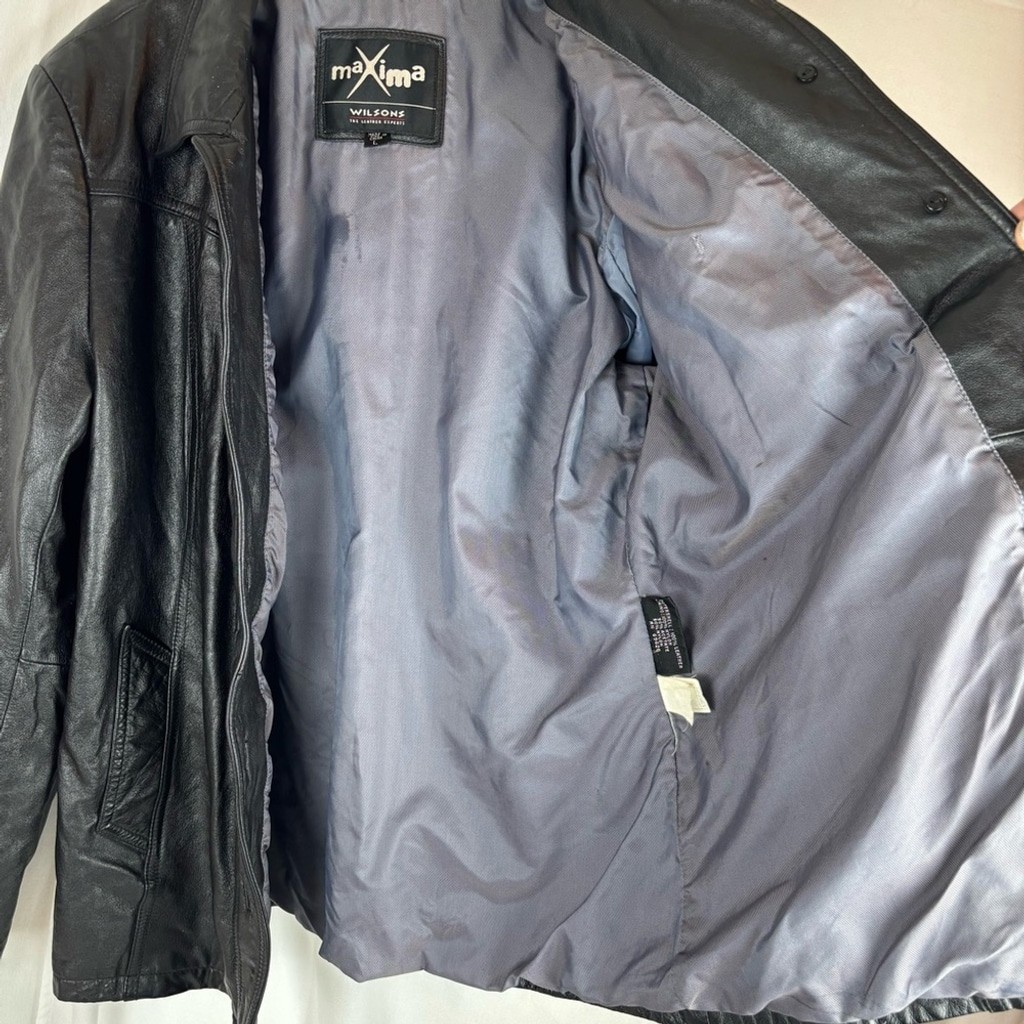 Vintage Maxima Black Leather Jacket Classic Style Hip 2 Pockets Length size L