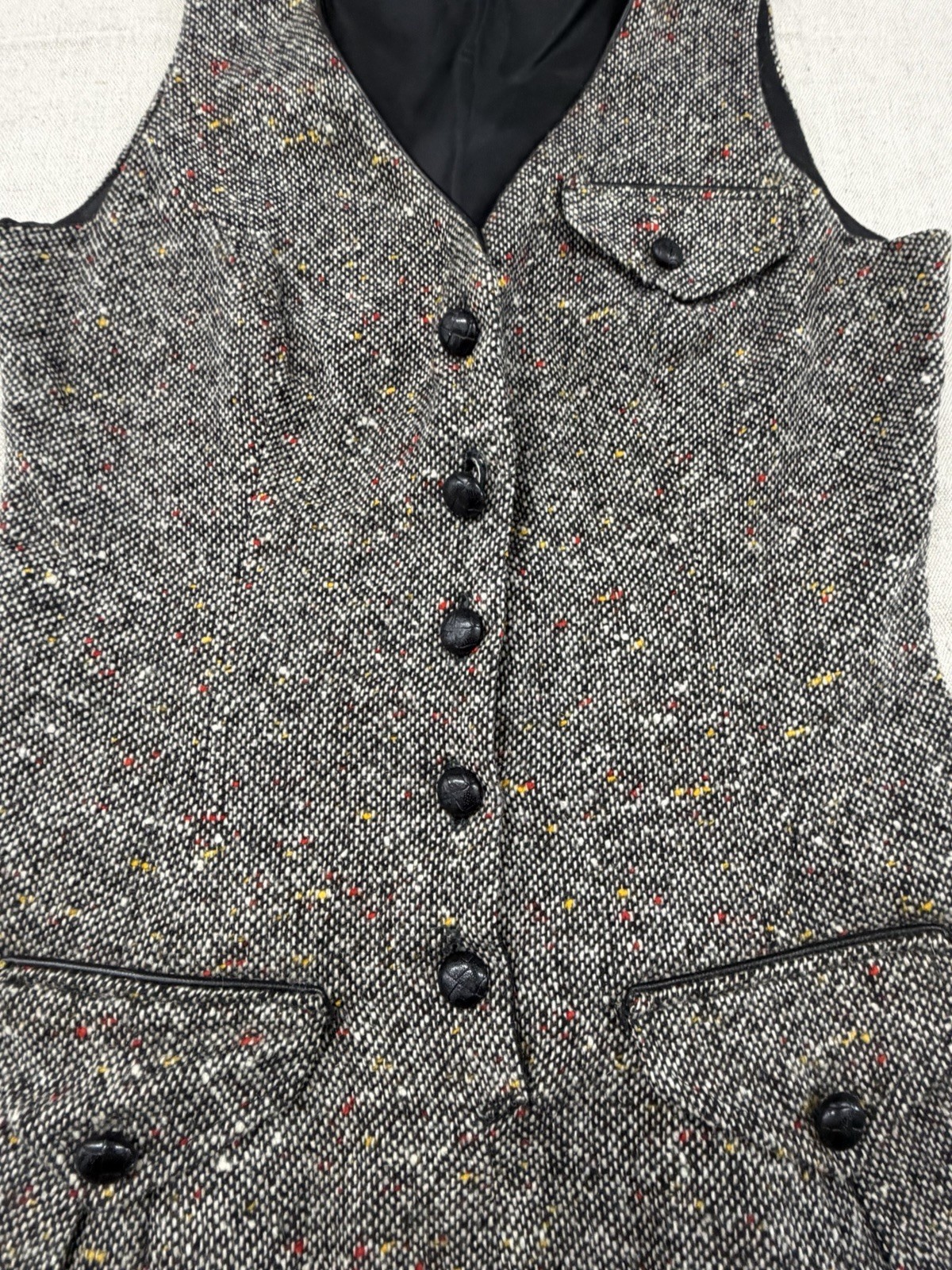 VTG 70s College Town Tweed Waistcoat Dress Pleated Jumper Core Academic XXS XS