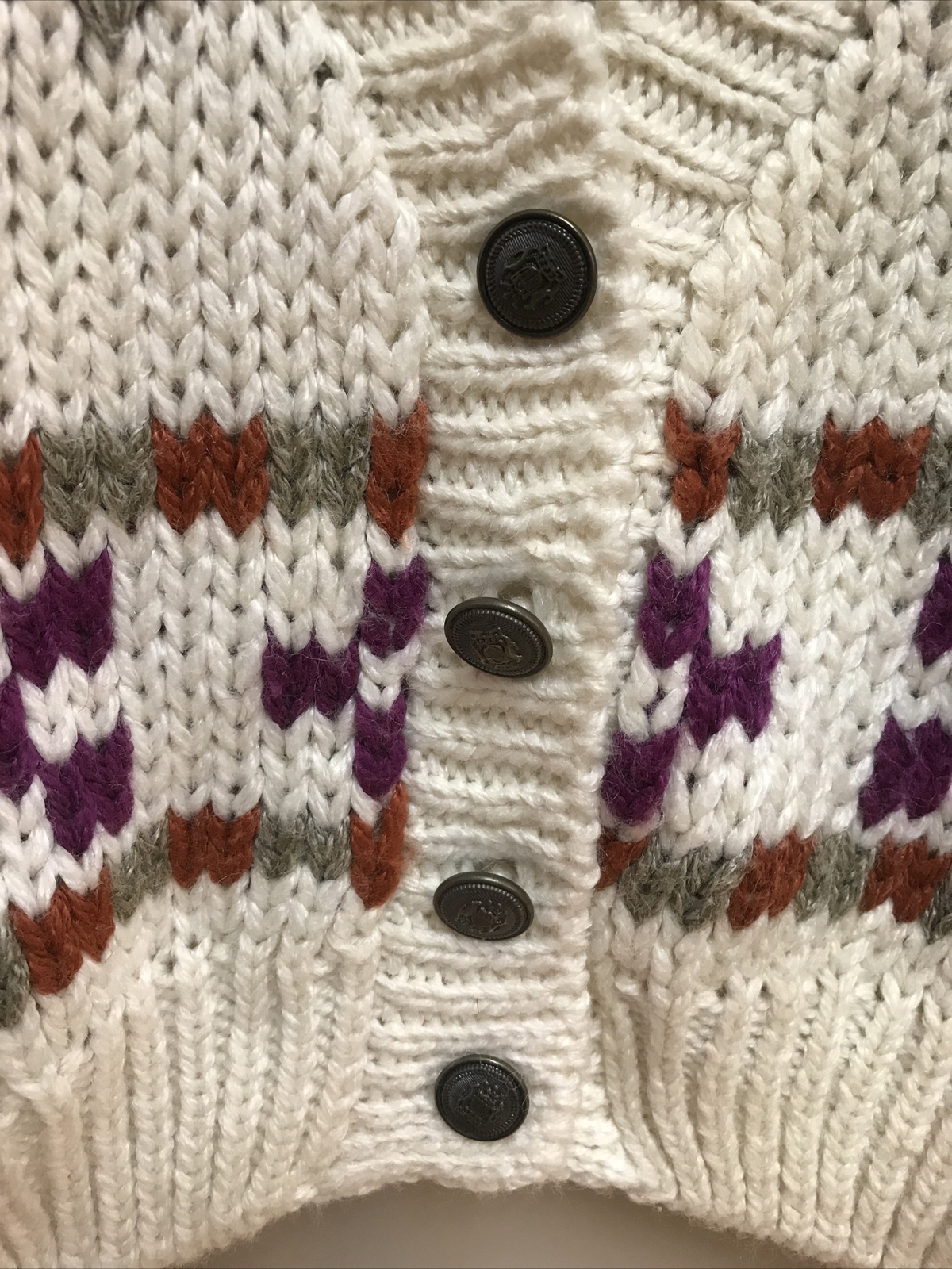Vintage JJ. Fargo Cardigan Sweater Women’s Size Large Knitted By Hand Argyle