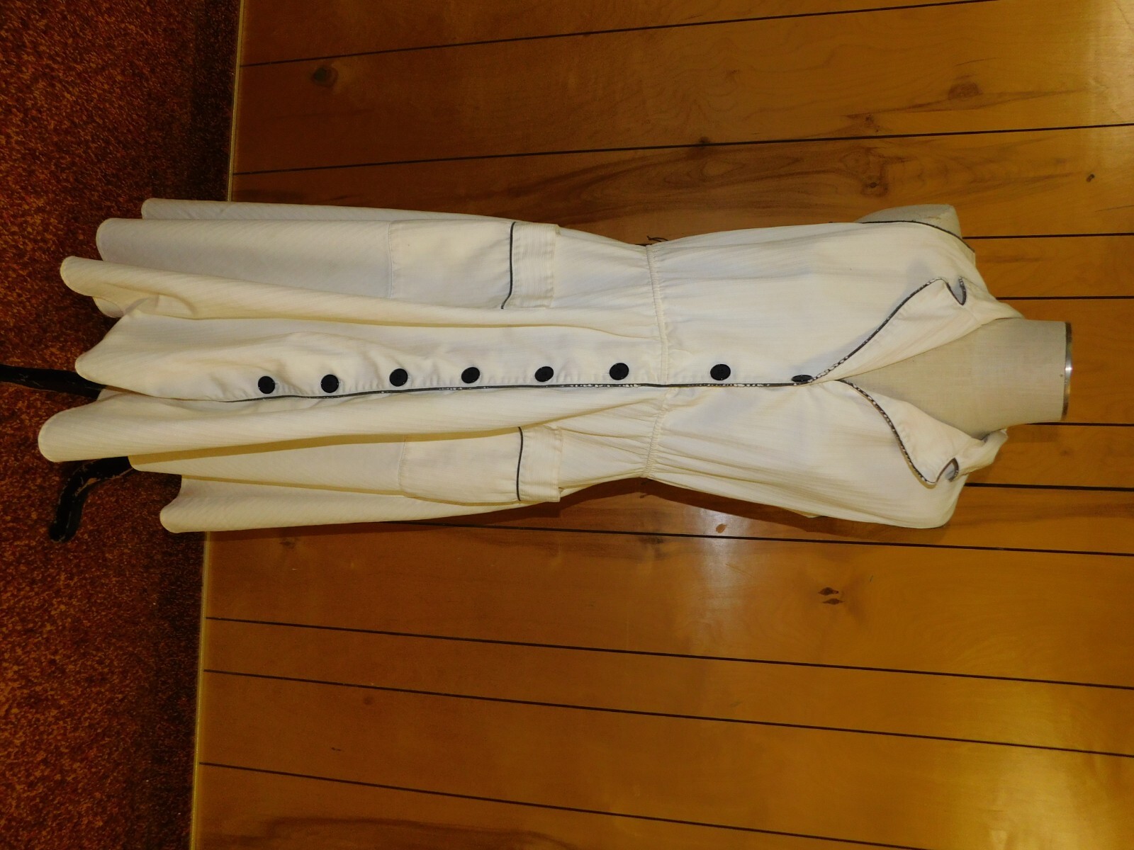 Vintage 50’s JAN SUE White Cream w/ Black Cotton Day Dress Waist 34″*