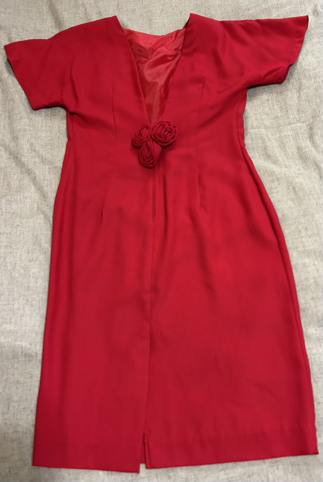 Vintage Dress Late Edition Ltd. Red Sheath Short Sleeve Size 8 Roses Romantic